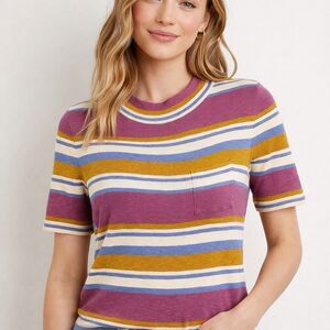 Madewell Womens Short Sleeve Striped Knit Top Size M Purple Blue Mustard C17
